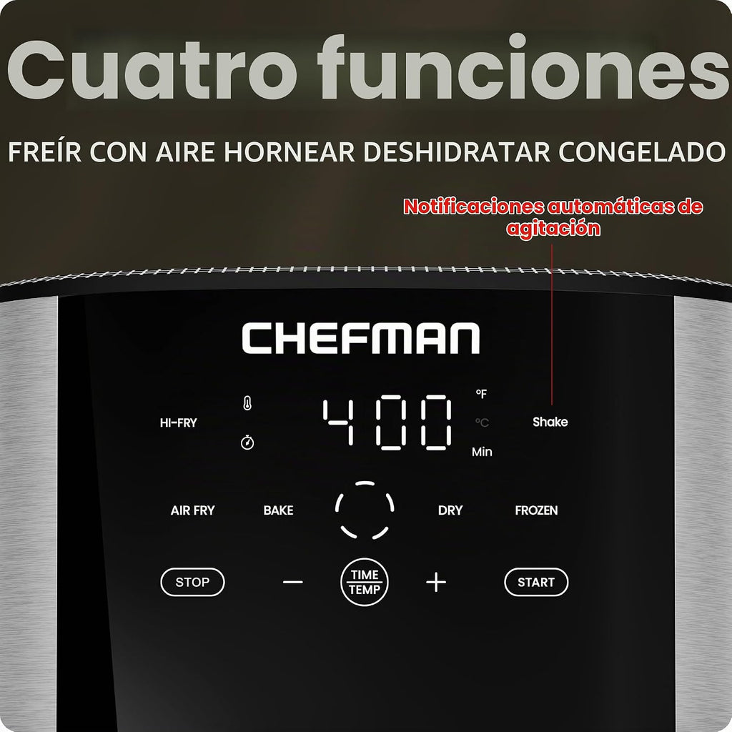 Chefman Freidora de aire de 8 cuartos de galón | TurboFry® 4 en 1 con opción Hi-Fry de 450°F para resultados más crujientes | Hornea, deshidrata, congelada | Cesta antiadherente XL apta para lavavajillas | Acero inoxidable