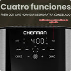 Chefman Freidora de aire de 8 cuartos de galón | TurboFry® 4 en 1 con opción Hi-Fry de 450°F para resultados más crujientes | Hornea, deshidrata, congelada | Cesta antiadherente XL apta para lavavajillas | Acero inoxidable