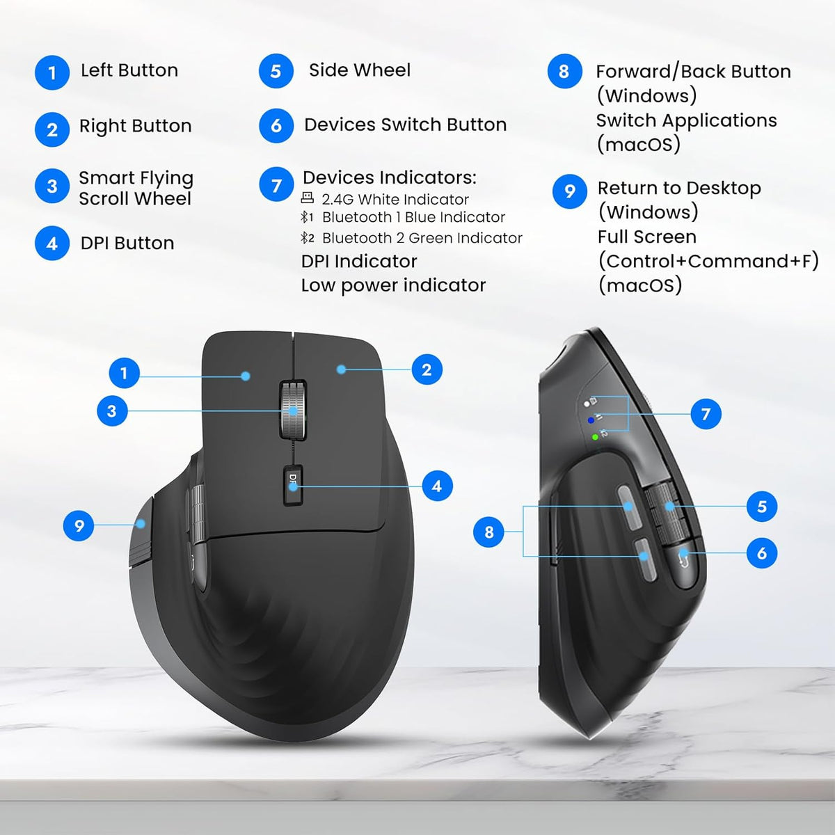 CITLLA Ratón Inalámbrico Bluetooth, Ratón Silencioso Recargable Erg...