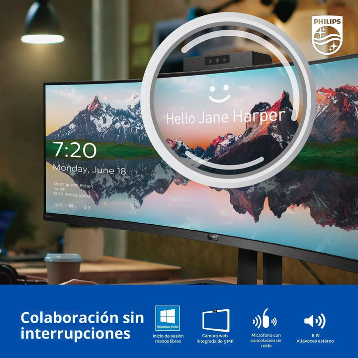 Philips 34E1C5600HE 34" Monitor UltraWide QHD 21:9 con Cámara W...