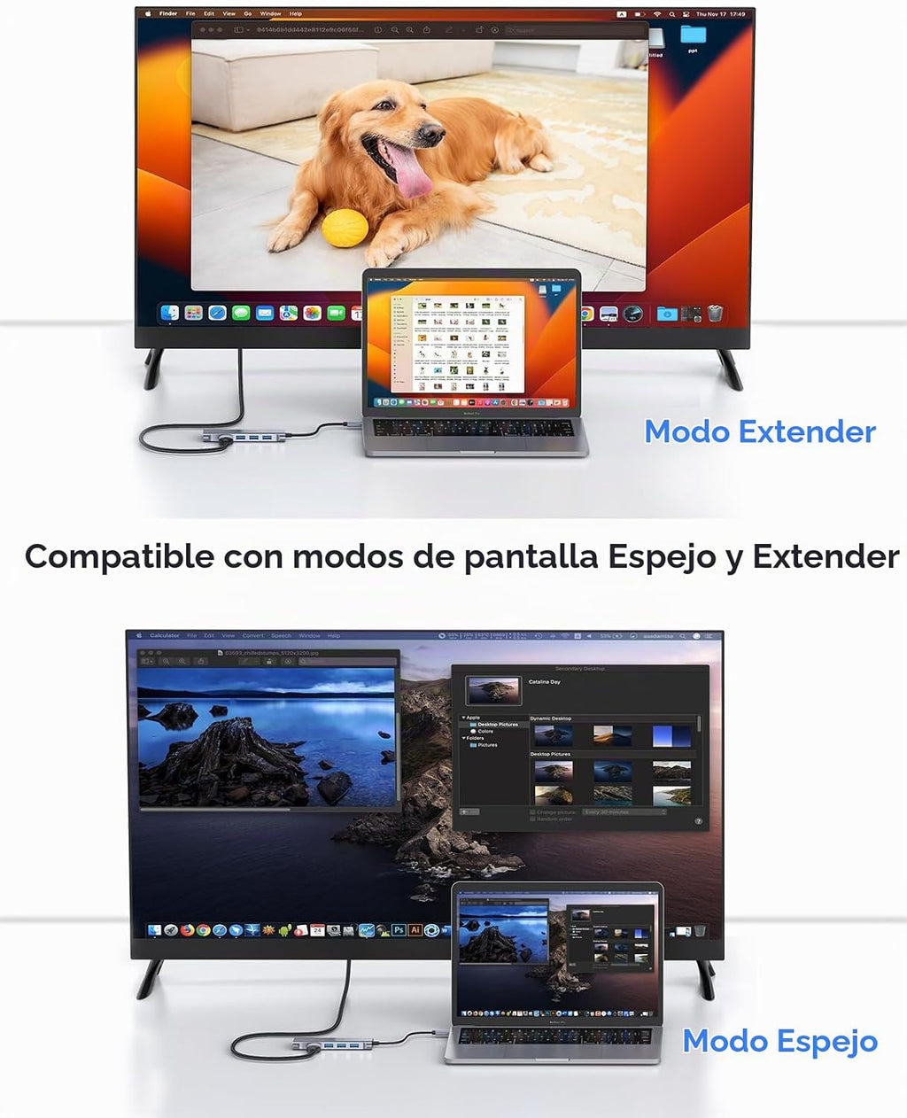 LENTION Hub USB-C con HDMI 4K, 3 USB 3.0, lector de tarjetas SD/Micro SD 3.0, compatible con MacBook Pro/Air, Mac Air/Surface, Chromebook, iPhone 15 o más, adaptador de controlador estable (gris