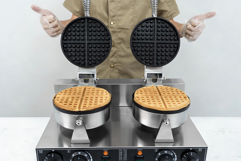Máquina de gofres doble comercial de 110 V y 2600 W, antiadherente, de acero inoxidable, para restaurante, fiesta, puesto de alimentos, panadería, cafetería, bar, familia