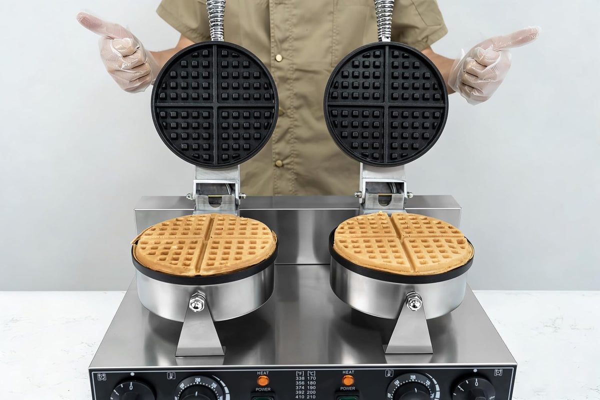 Máquina de gofres doble comercial de 110 V y 2600 W, antiadherente, de acero inoxidable, para restaurante, fiesta, puesto de alimentos, panadería, cafetería, bar, familia