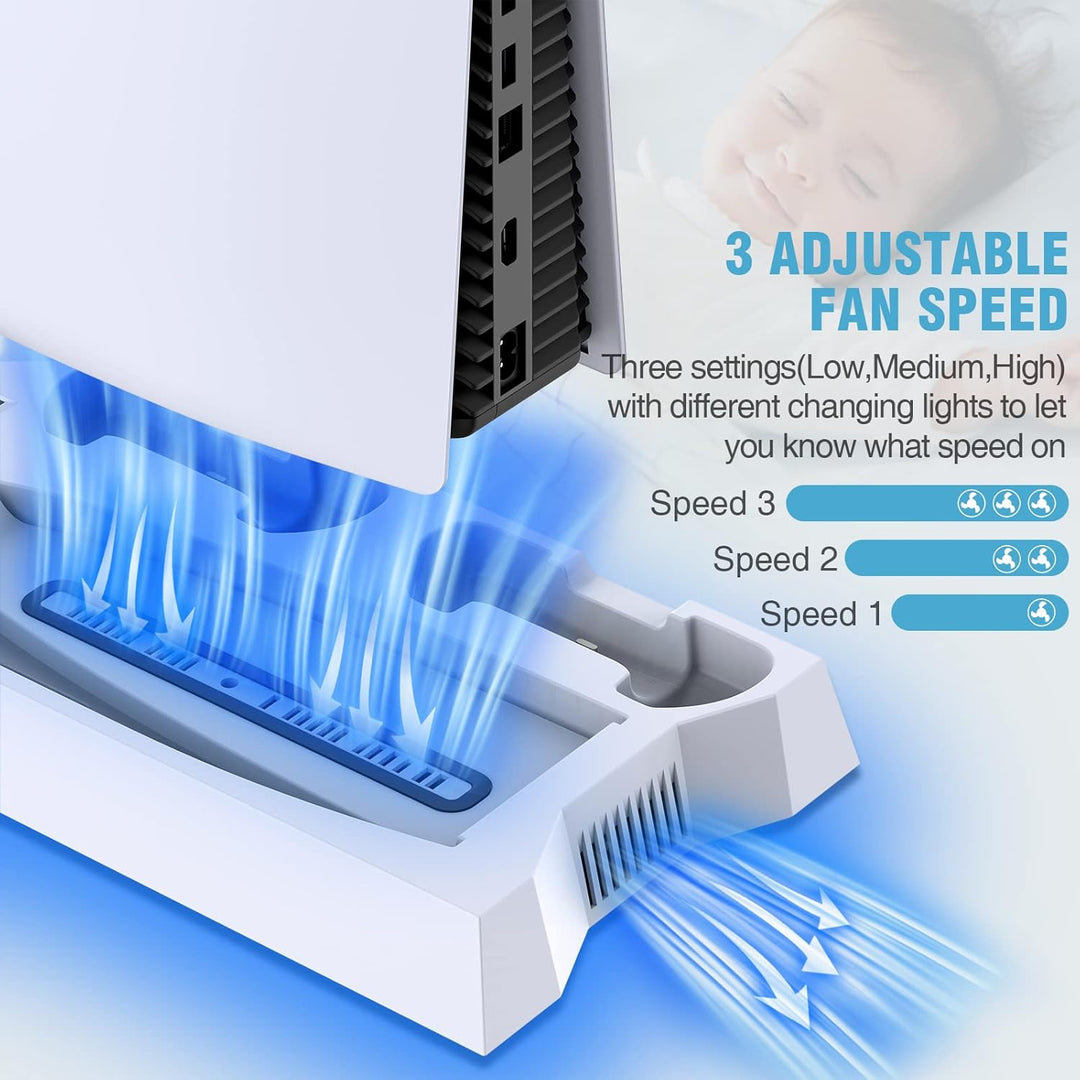 PS5\/PS5 Slim\/PS5 Pro Stand and Cooling Station with Dual Controll...