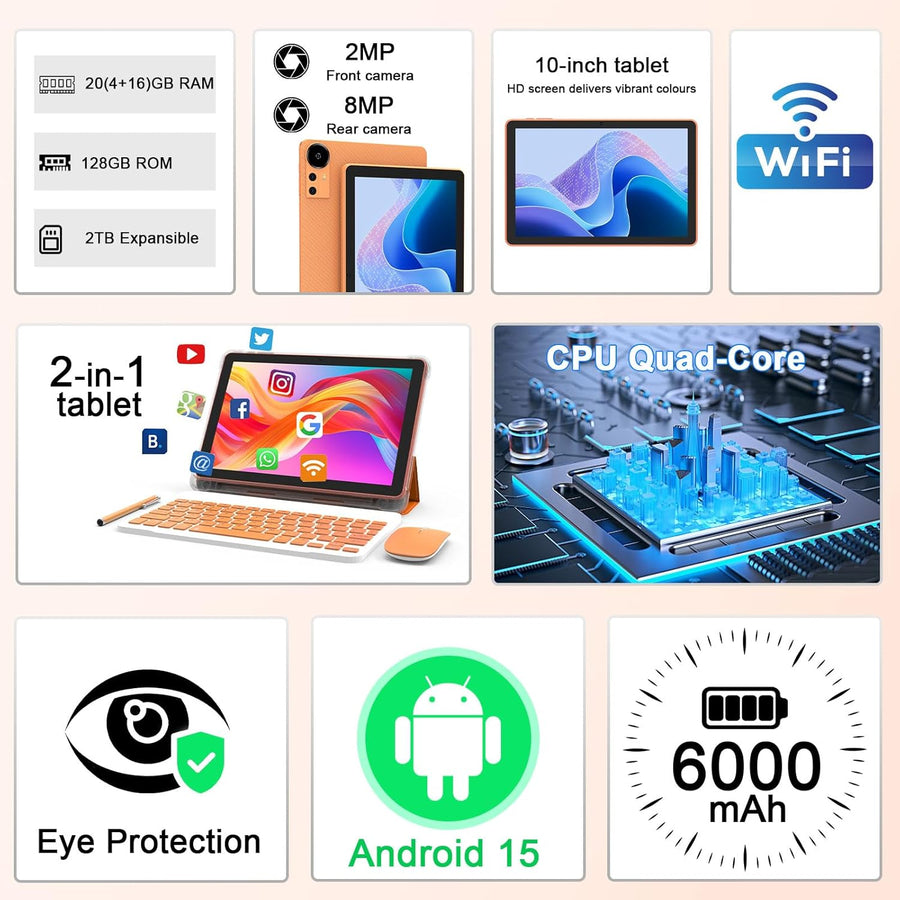 CUPEISI Tablet Android 15 de 10 pulgadas, 20 GB de RAM+128 GB de RO...