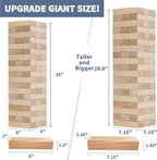 Megwoz- Torre gigante de más de 5 pies de alto, juego de apilar, 60 bloques de madera de pino de Nueva Zelanda; p/interiores/exteriores, fiesta de cumpleaños, para adultos y niños de todas las edades