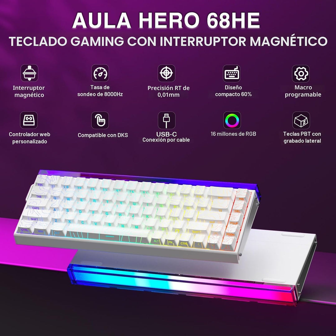 AULA Hero 68 HE 60% Teclado Gaming con cable, interruptor magnético...