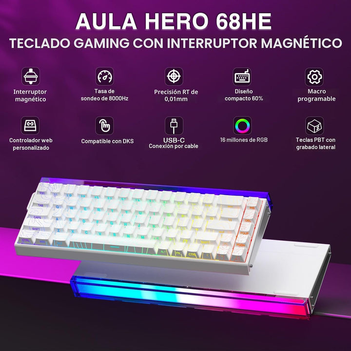 AULA Hero 68 HE 60% Teclado Gaming con cable, interruptor magnético...