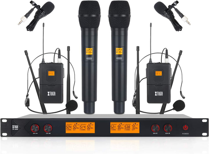 XTUGA Sistema de micrófono inalámbrico UHF de 4 canales A400, rango...