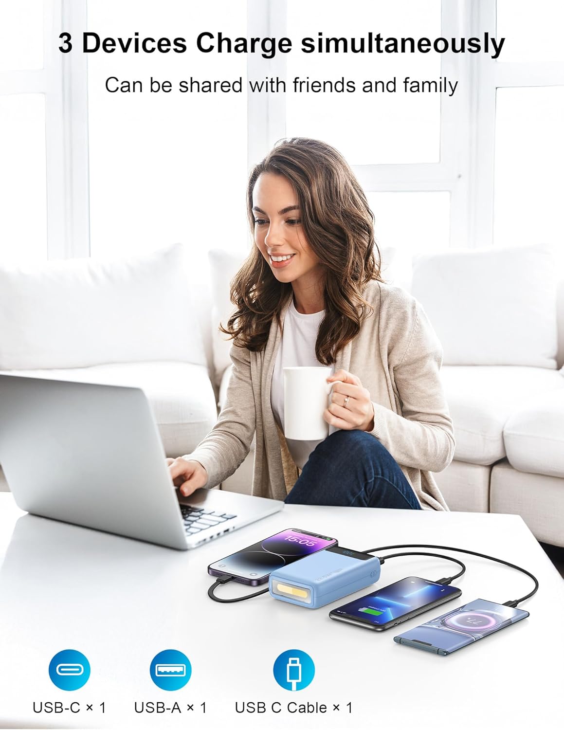 Nusyddy Cargador portátil con cable integrado para iPhone serie 16\...
