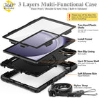 SEYMAC stock Funda para Samsung Galaxy Tab A11+ Plus/A9+ Plus de 11 pulgadas, funda de protección contra caídas de cuerpo completo con protector de pantalla portalápices [correa de mano giratoria de