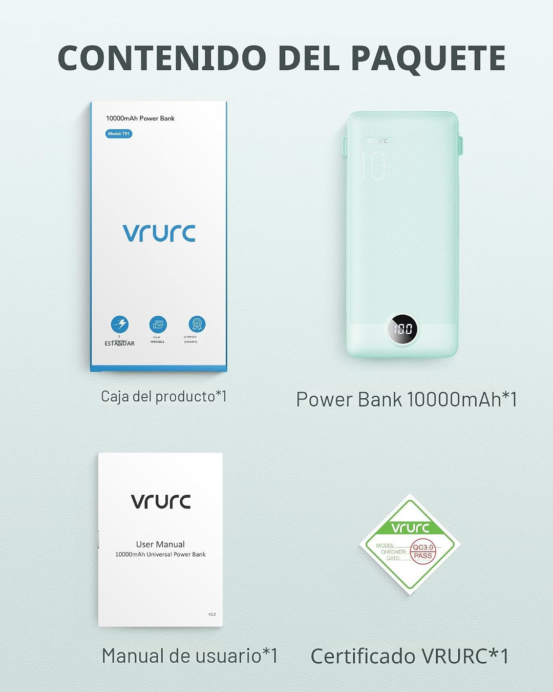 VRURC Cargador portátil con cables integrados y enchufe de pared de...