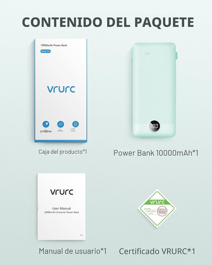 VRURC Cargador portátil con cables integrados y enchufe de pared de...