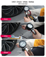 ATsafepro Inflador de neumáticos con manómetro, 10-160 PSI, mandril...