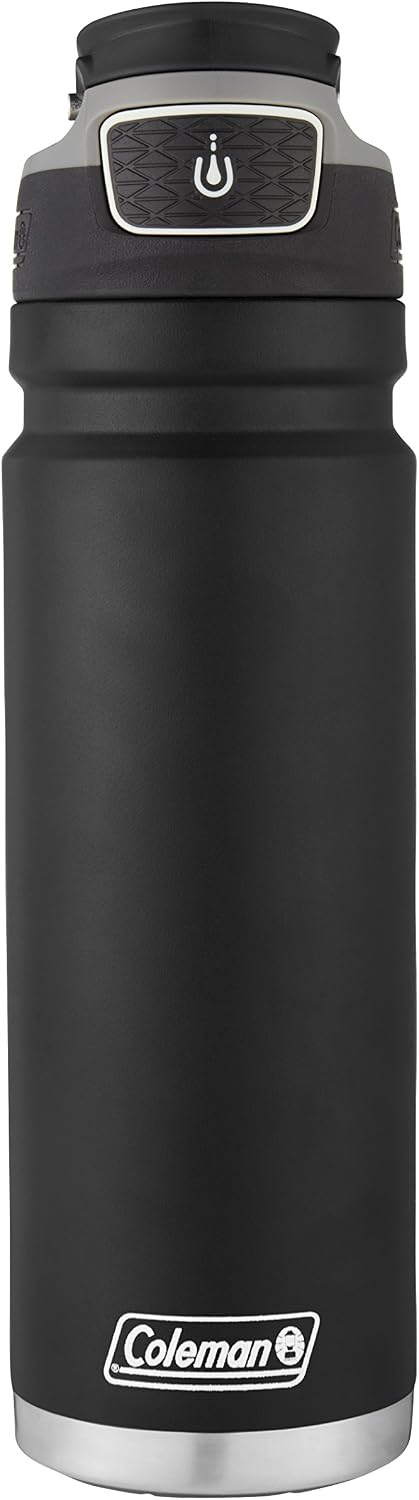 Coleman Autoseal FreeFlow - Botella de agua de acero inoxidable, color negro, 24 onzas