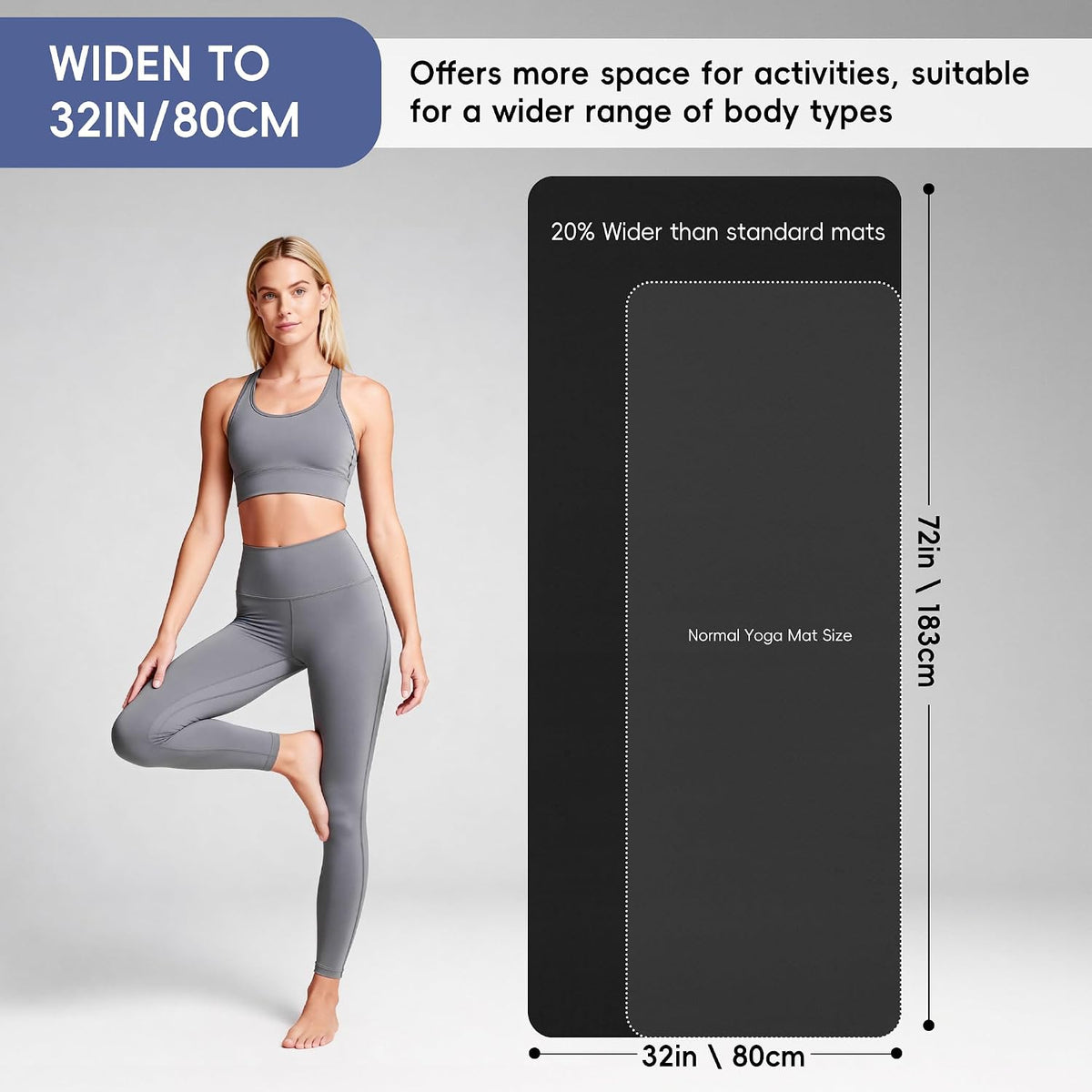 Tapete de yoga extra ancho de 72 x 32 pulgadas, tapete de ejercicio antideslizante de TPE para entrenamiento en casa, tapete de yoga grande de alta densidad de 0.236 pulgadas para hombres y