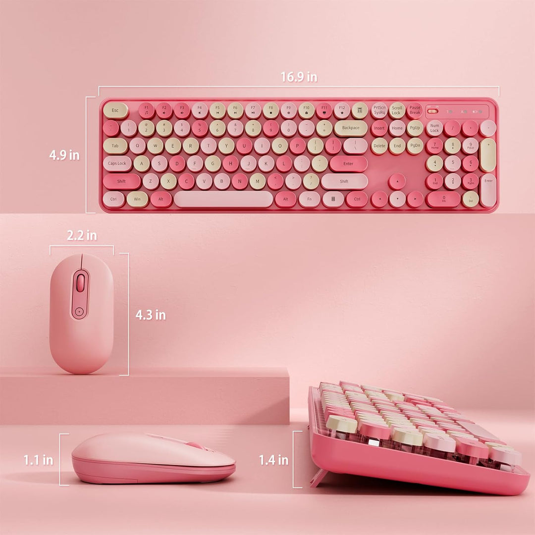LIZRROT Combo de teclado y mouse inalámbricos, teclas redondas, tec...