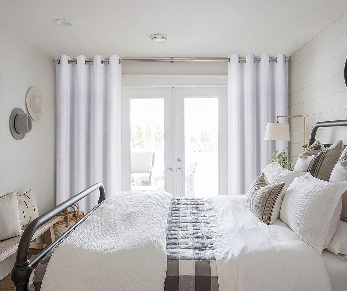 Diraysid Cortinas opacas de lino blanco 100% para dormitorio con ojales, aislamiento térmico y cortinas de oscurecimiento (2 paneles, 52.0 x 84.3 in)