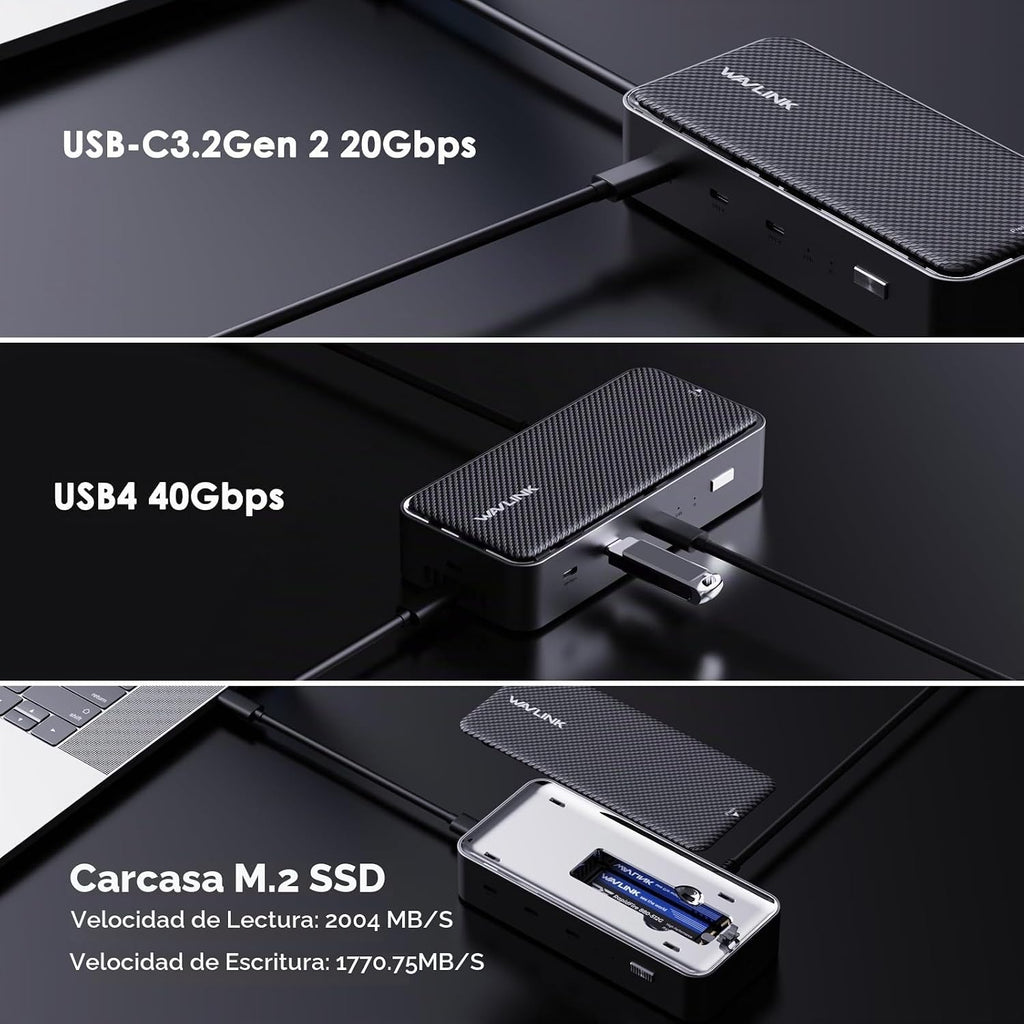 WAVLINK Estación de acoplamiento USB4, estación de acoplamiento con carcasa