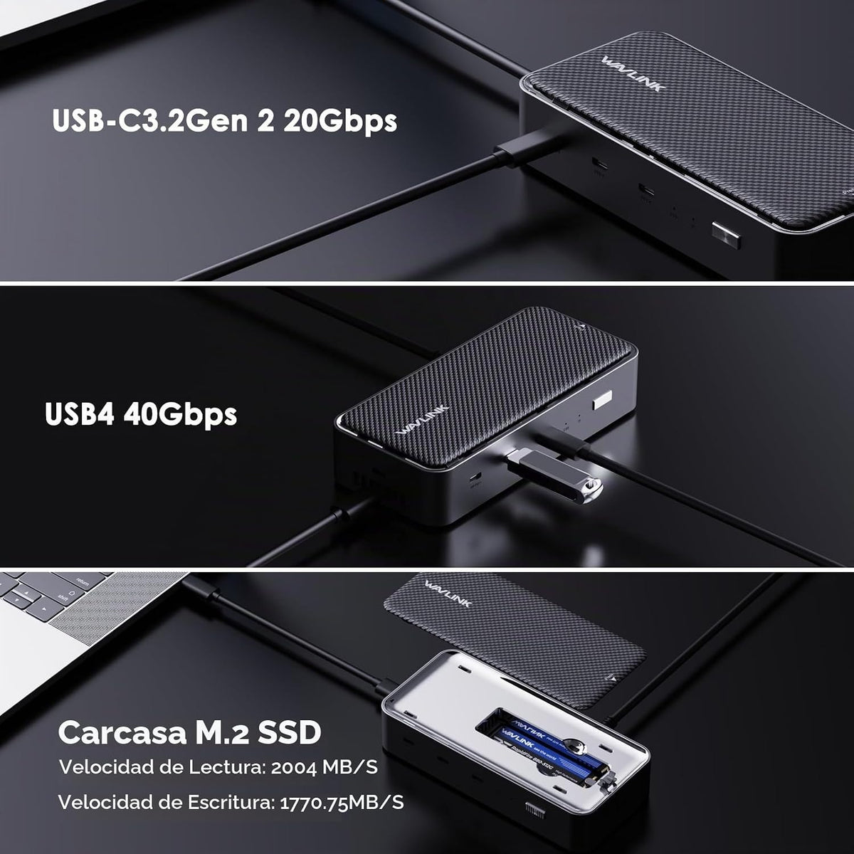 WAVLINK Estación de acoplamiento USB4, estación de acoplamiento con carcasa