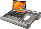 HUANUO - Escritorio portátil. Se adapta a laptops de hasta 17 pulgadas, almohadilla de muñeca integrada, para laptop, MacBook, tablet; soporte para laptop con sujeción para tablet, bolígrafo y teléfono (imitación de madera negra, grande)