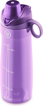 Pogo Botella de agua de plástico sin bisfenol A con tapa con pico de 32 onzas, color morado