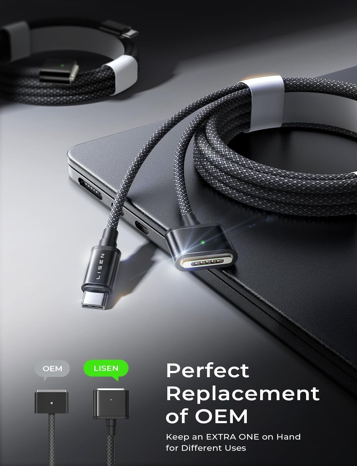 LISEN Cargador magnético para MacBook de 140 W, 3 cables para MacBook Pro