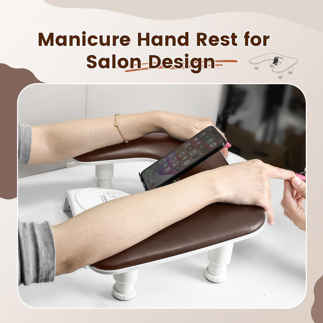 JODSONE Reposabrazos marrón en forma de U para uñas con soporte gir...