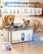 Kastty Fuente de agua para perros de acero inoxidable 4Gal/15L para