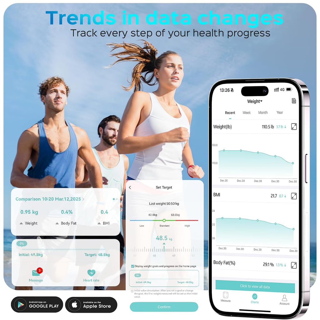 Lepulse Báscula para peso corporal, báscula digital inteligente para baño