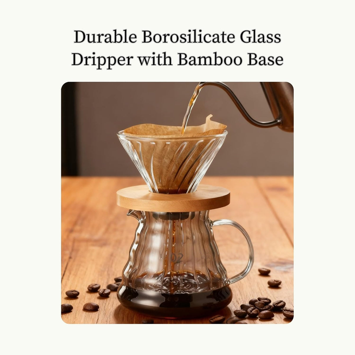 Juego de cafetera para verter sobre 20 onzas, gris ahumado y bambú