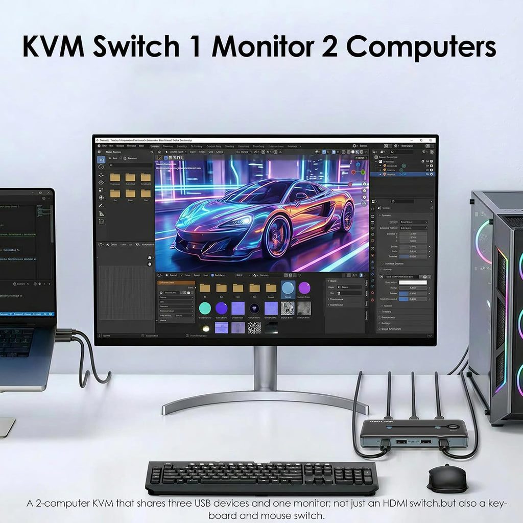 Conmutador KVM 1 Monitor, 2 Computadoras, Conmutador KVM HDMI WAVLINK