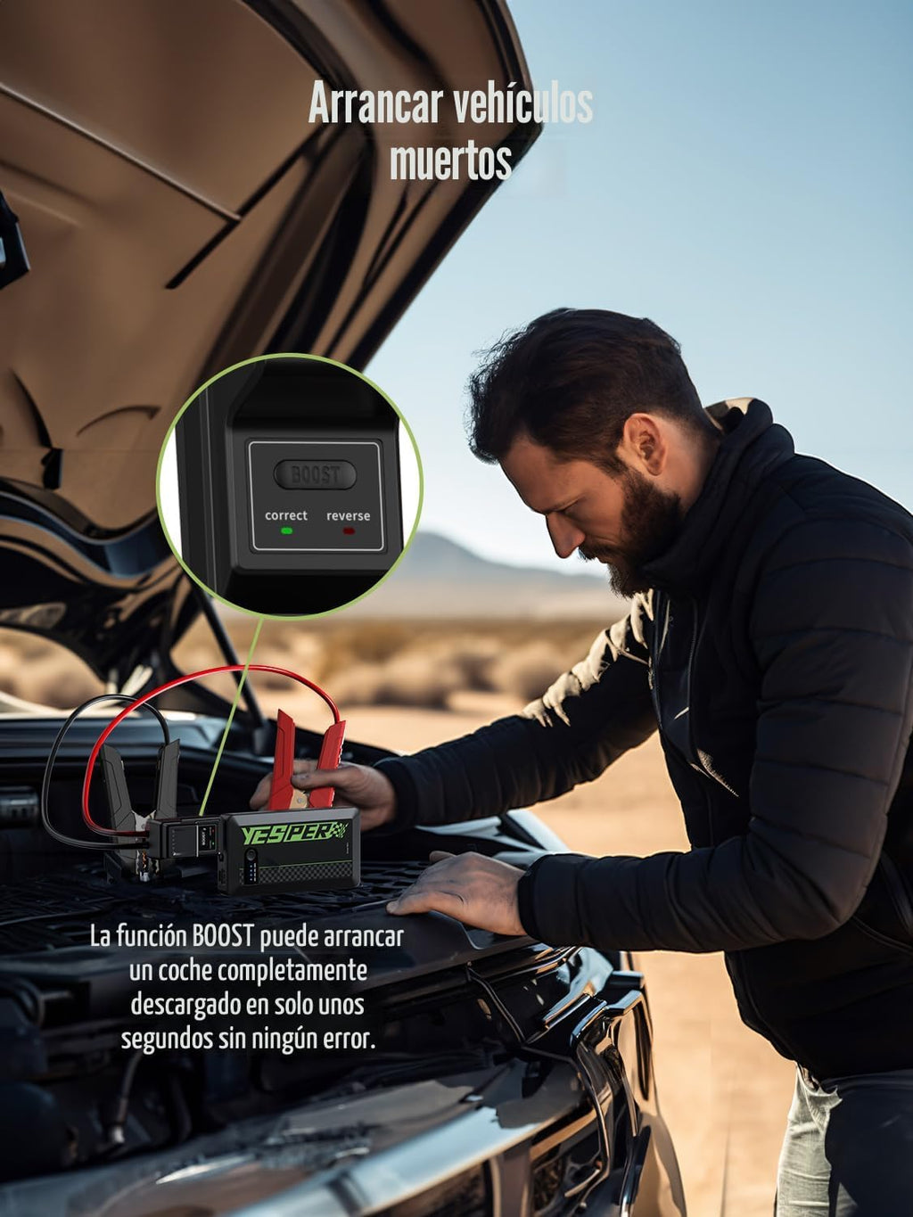 YESPER Arrancador portátil, Arrancador de motocicleta de pico de 1500A, Caja de arranque para arrancador portátil de auto, Paquete de refuerzo automático de 12V (hasta 7L de gas y motor diésel de 5.5L