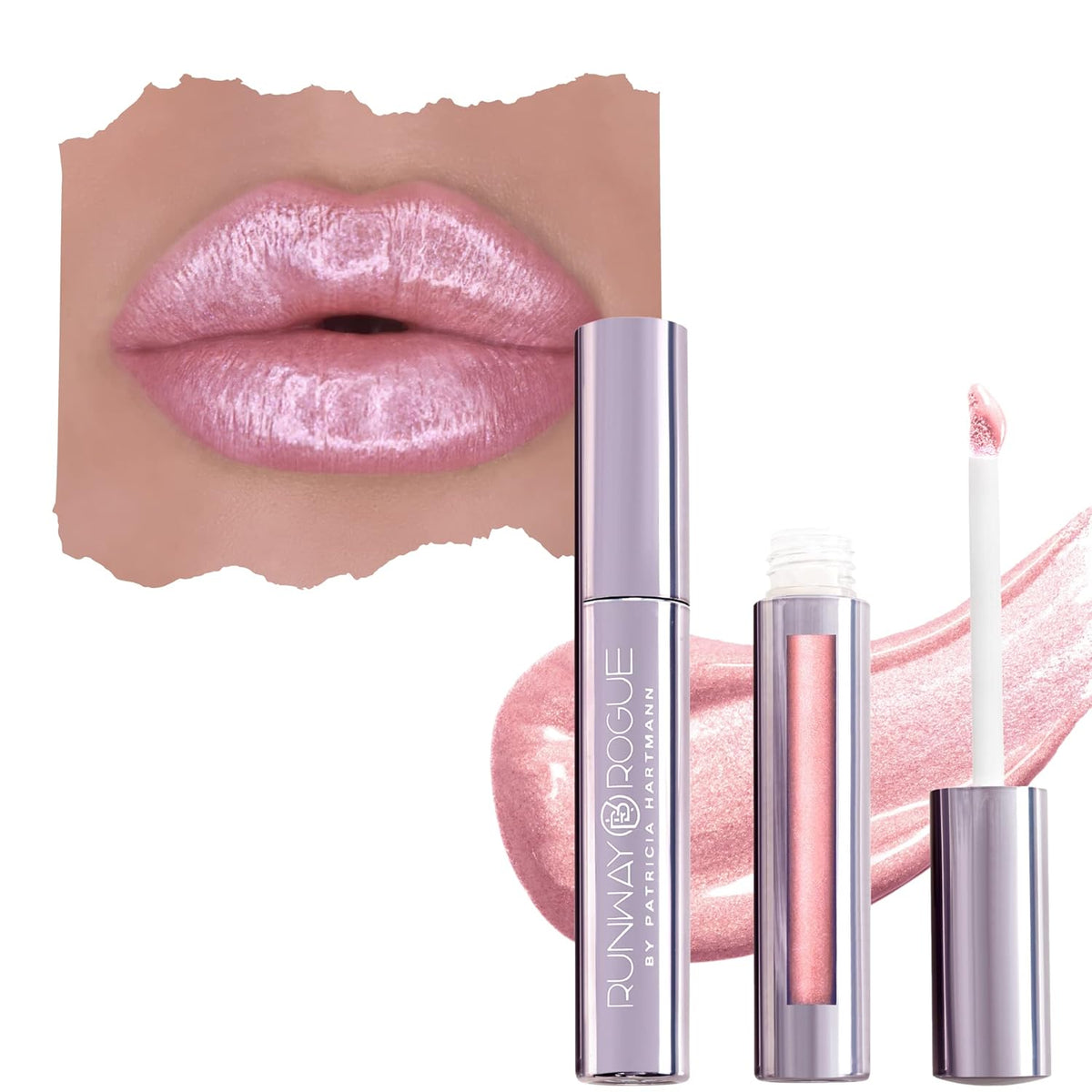 Runway Rogue LuxGloss Brillo de Labios, Brillo de Labios Rosa Pastel Suave con Brillo, Pasarela