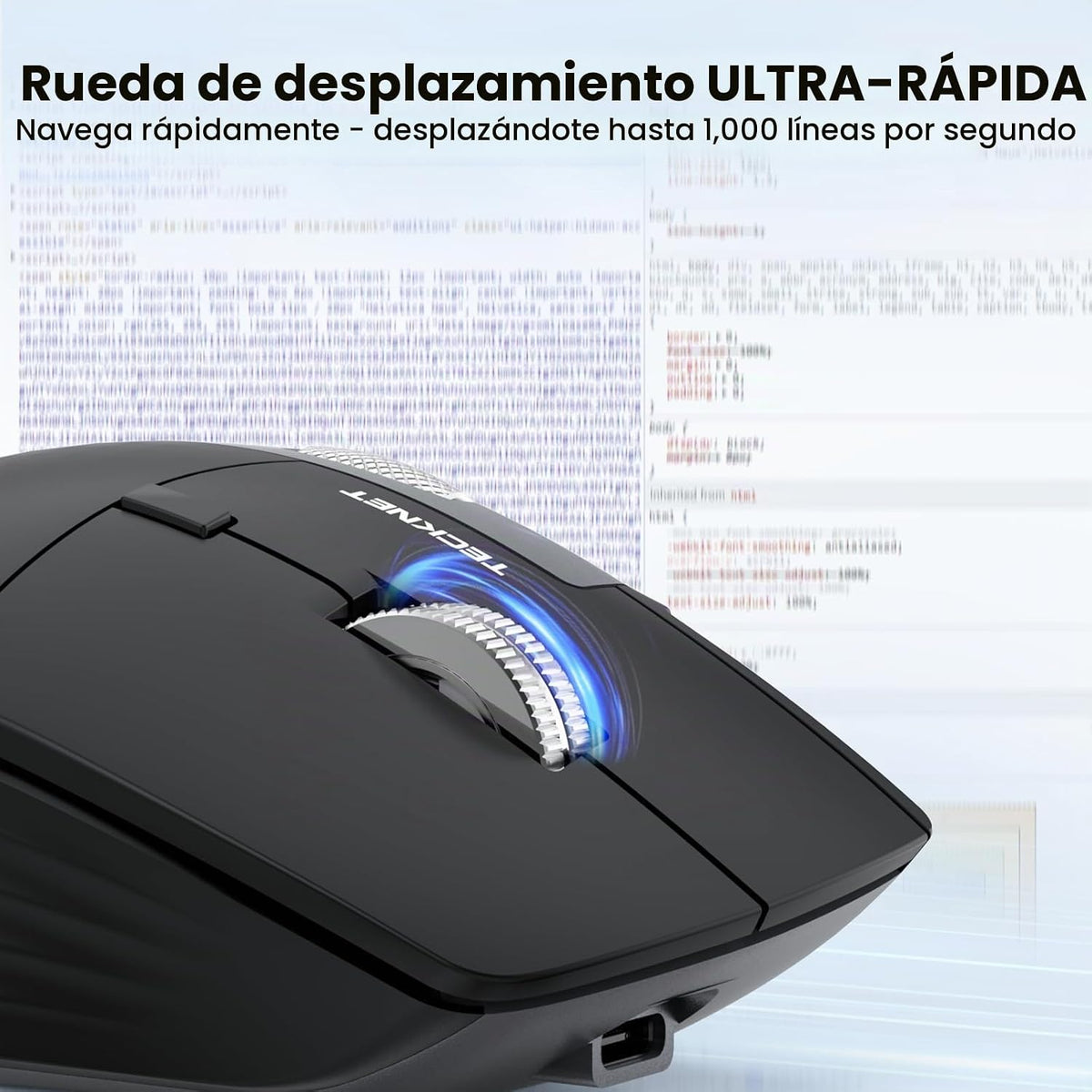 TECKNET Ratón inalámbrico ergonómico, mouse Bluetooth (BT 5.3/5.0 y 2.4G y cableado), mouse recargable con desplazamiento ultrarrápido, desplazamiento lateral, 6 niveles DPI, clics silenciosos, mouse