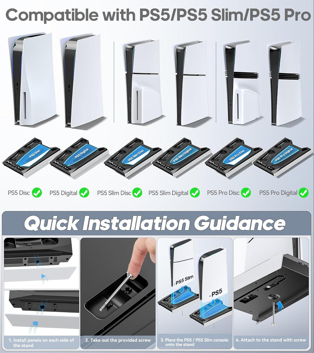 PS5\/Slim\/Pro Stand for Disc &amp; Digital Console, PS5 Cooling &a...