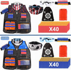 2 juegos de chaleco táctico Exsport, 2 chaquetas tácticas de élite para pistola Pack N-Strike 2 manos de muñeca, 2 clips de recarga rápida, 2 anteojos de protección y 2 máscaras para niños