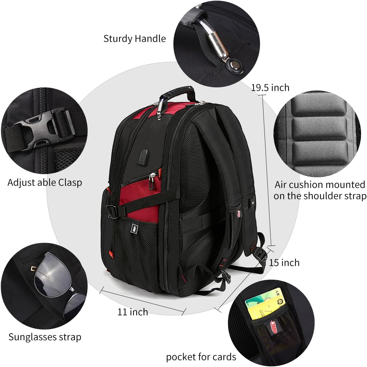 SHRRADOO Mochila de viaje extragrande para laptop de 50L con puerto...