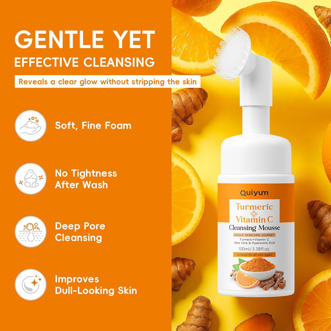 QUIYUM Juego de cuidado facial de cúrcuma + vitamina C, kit de limp...