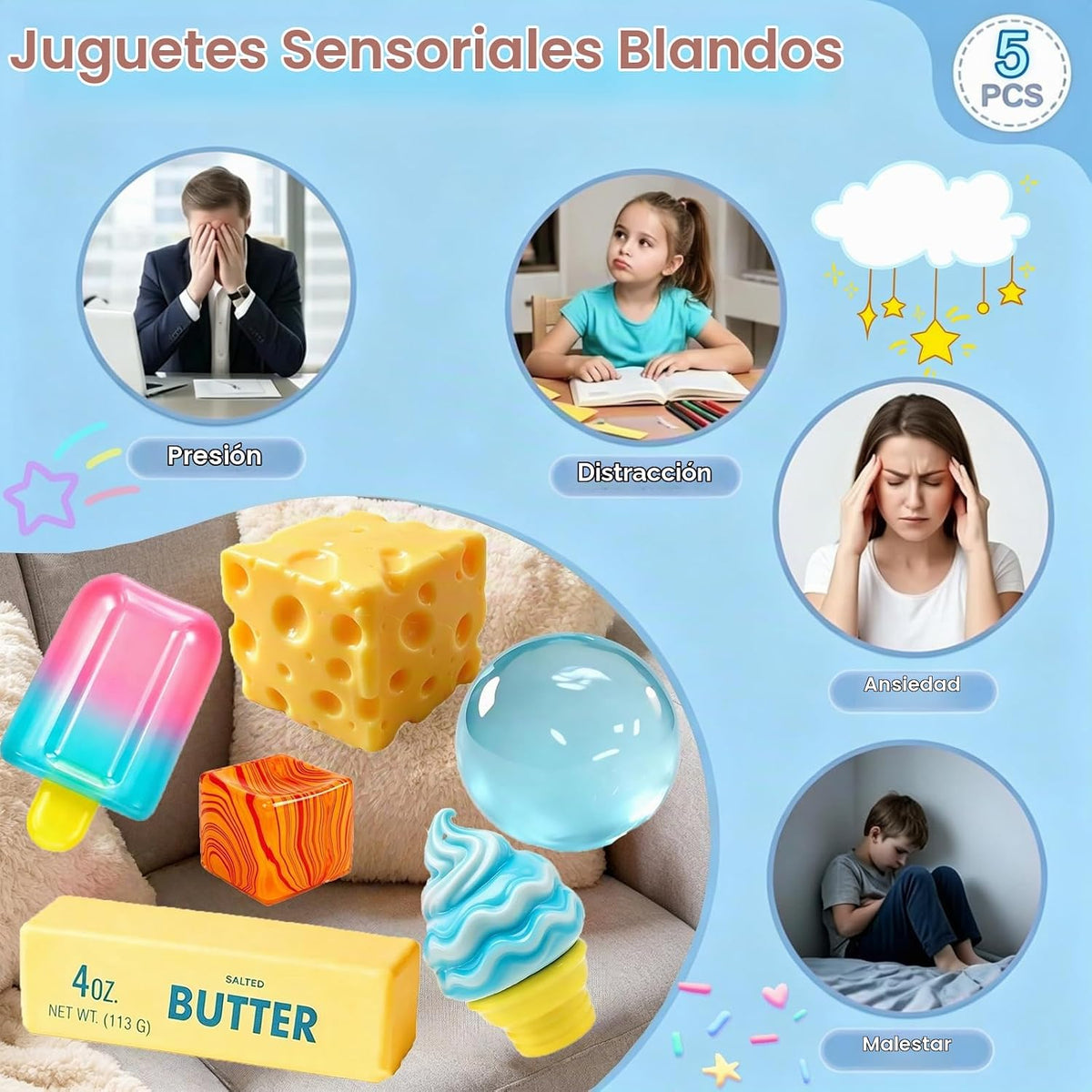 Pelotas para el estrés con forma de mantequilla de rebote lento, 2026, pelota para apretar realista, juguetes suaves para apretar, juguetes para aliviar el estrés, juguetes para ansiedad con rebote
