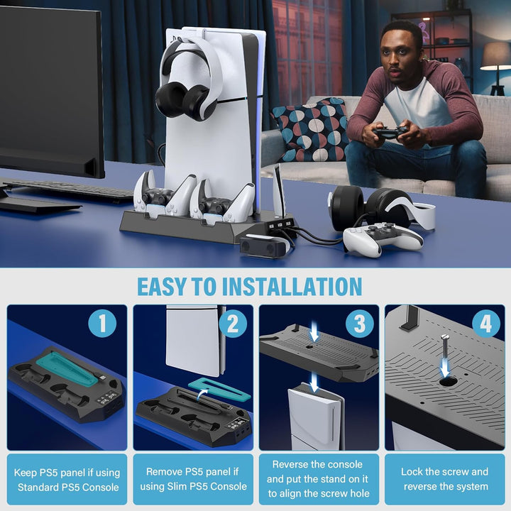 PS5 Slim Stand and Cooling Station with Controller Charging Station...
