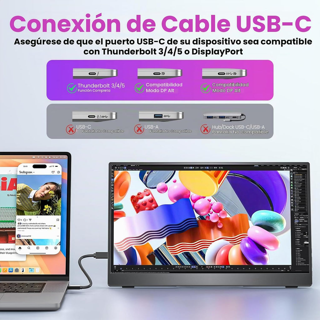 Upperizon Monitor portátil de 15.6 pulgadas FHD 87% sRGB 60Hz IPS HDR HDMI USB-C Monitor de viaje para laptop, MacBook, PC, Surface PS5 Xbox, pantalla externa con soporte y altavoces, compatible con VESA