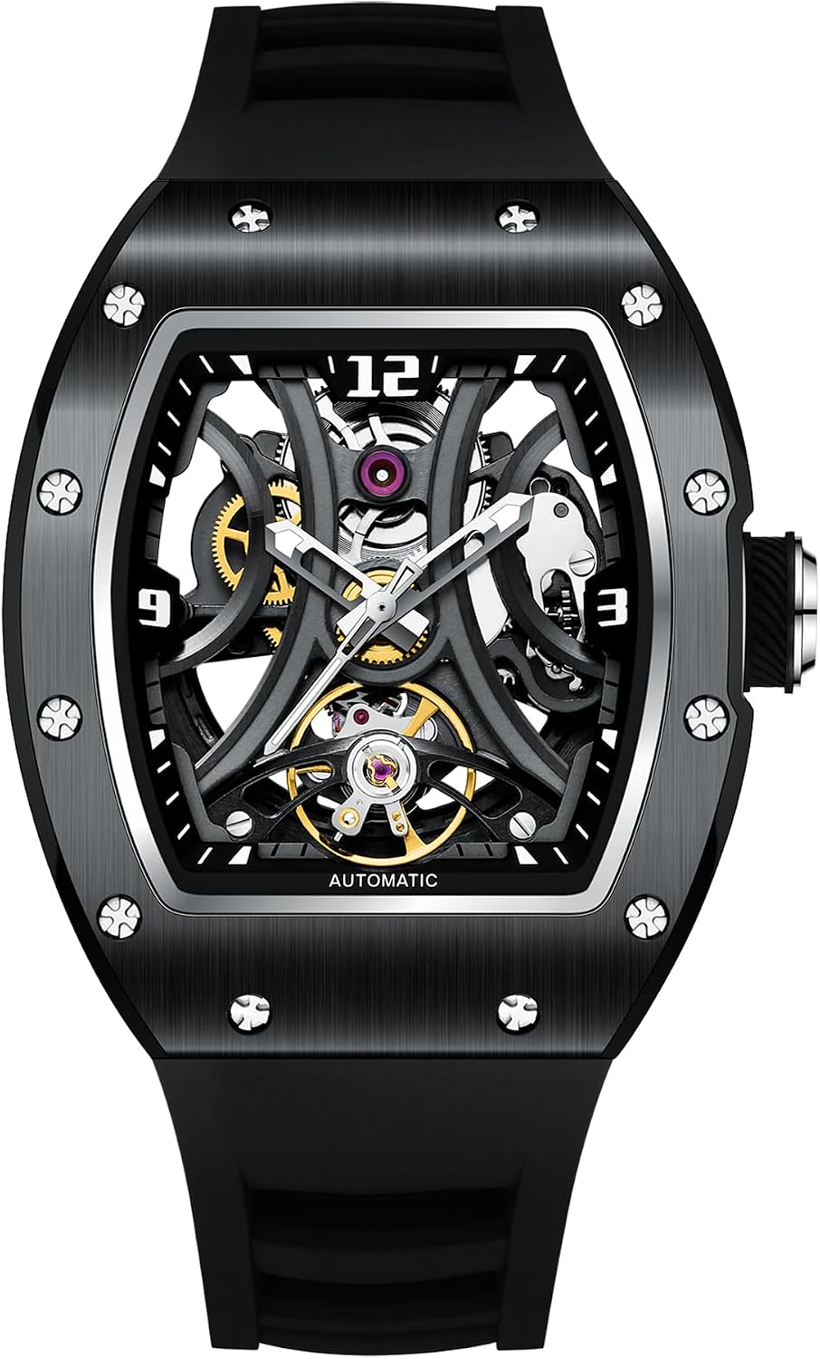 Paras Crown Relojes Automáticos para Hombre Caja de Acero Correa de Silicona Analógico 30M Resistente al Agua Reloj Mecánico Relojes de Moda para Hombre Relojes De Hombre