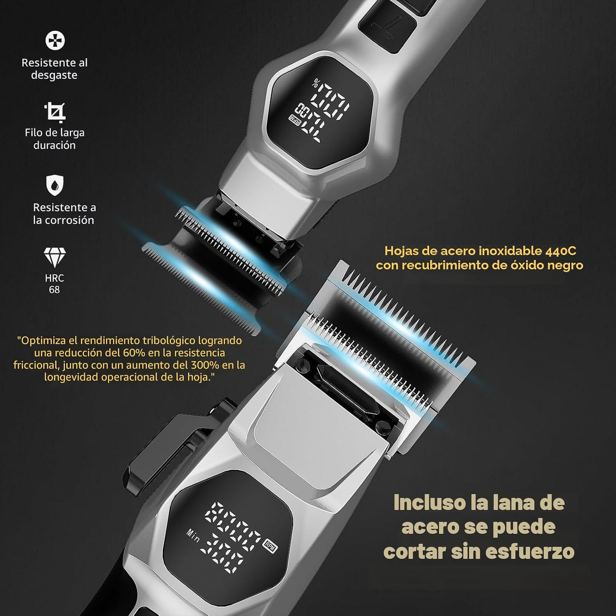 ANGFAN - Cortapelos para hombre, 8000 rpm, motor sin escobillas, cuchillas de acero 440C