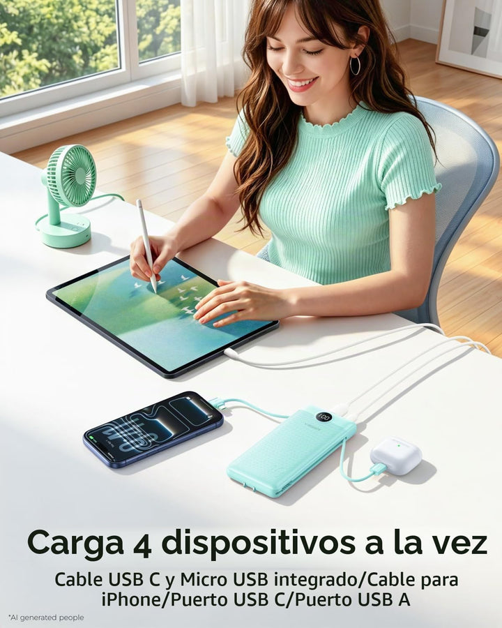 VEGER Cargador portátil con enchufe AC incorporado y cables, banco...