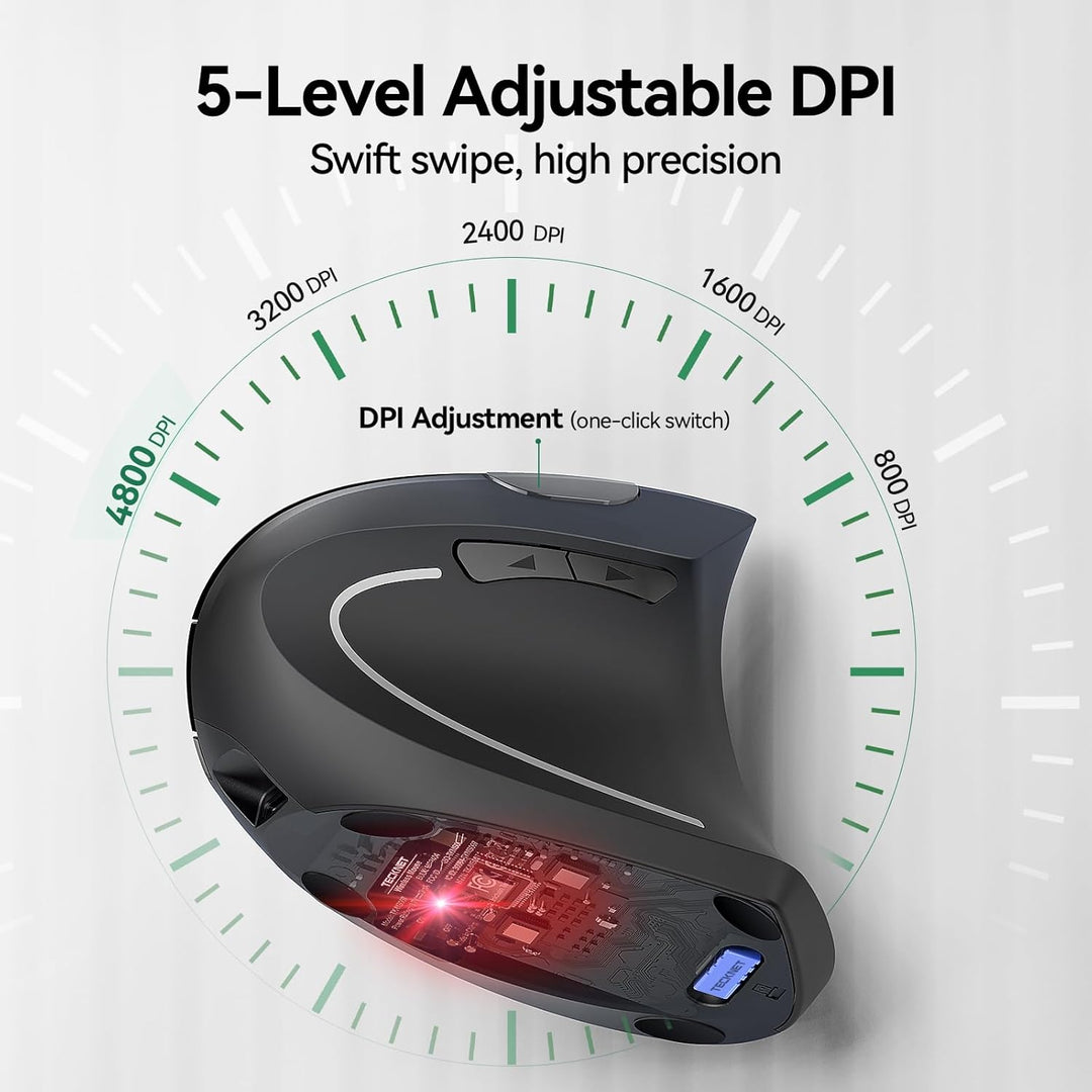TECKNET Ratón ergonómico, mouse Ergo vertical recargable inalámbric...