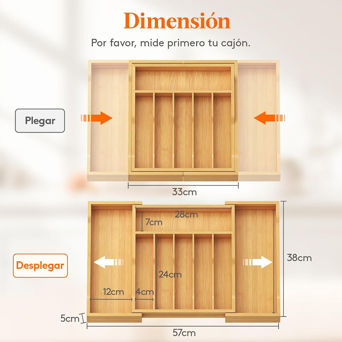 Lifewit - Organizador de cajones de cocina de bambú, bandeja para