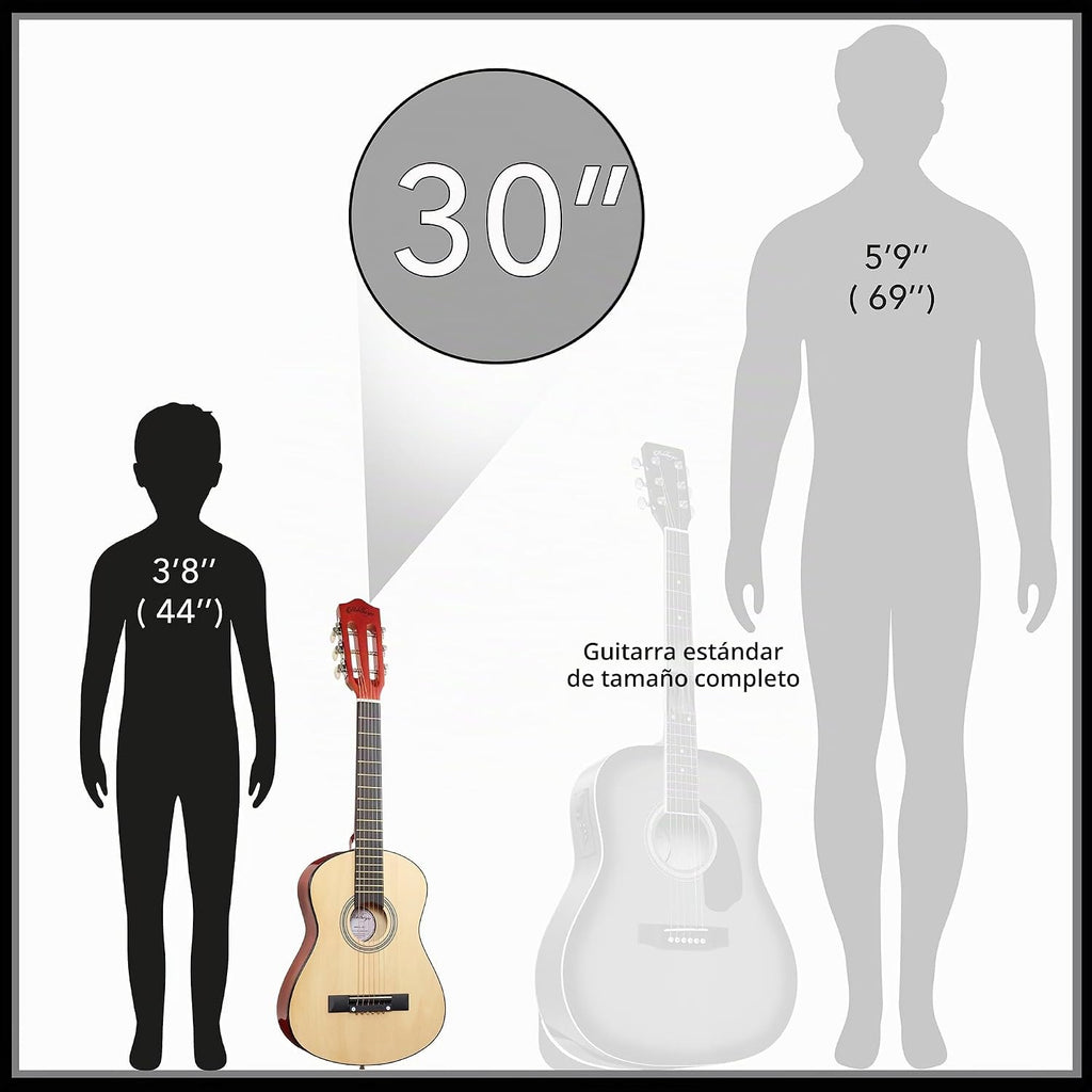 Ashthorpe Guitarra acústica infantil de 30 pulgadas (natural), kit de inicio para principiantes con bolsa de concierto, cuerdas adicionales, correa, púas y lecciones