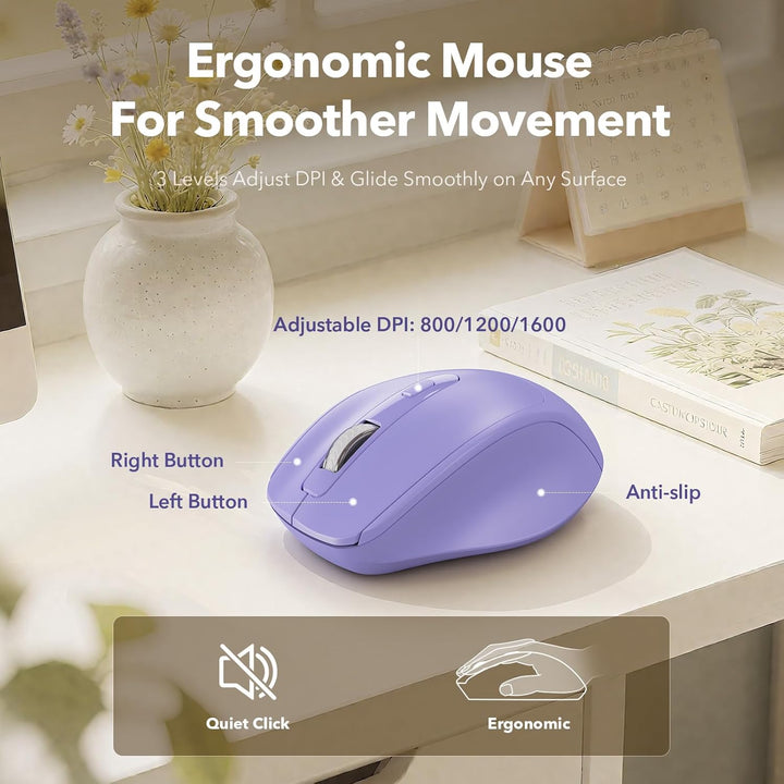 Wireless Keyboard and Mouse Combo, Round Keycaps, Full-Size Retro T...