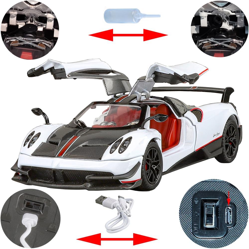 Coche de juguete modelo BC 1/24 aleación blanca coleccionable de tirón de